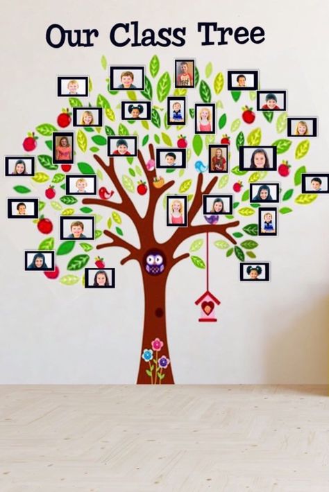 Fun classroom décor idea for elementary, preschool, kindergarten or daycare. Makes a great back to school decoration. Place pictures of your students in the frames to create a class tree to decorate your class. Class Tree, Diy Classroom Decorations, Kindergarten Classroom Decor, Classroom Wall Decor, Preschool Classroom Decor, Family Tree Wall, Diy Classroom, Class Decoration, Classroom Walls