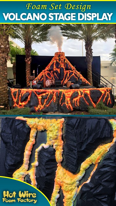 Diy Volcano Stage Prop, Large Volcano Prop, Giant Volcano Decoration, Diy Large Volcano Prop, Volcano Classroom Display, Volcano Decoration Party Ideas, Large Volcano Diy, Cardboard Volcano, Moana Play Props