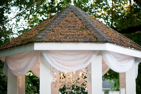 We love this combination of chandelier and draping on the garden gazebo. It is a simple and elegant backdrop for your garden wedding at CJ's Off the Square. Gazebo Drapes, Gazebo Wedding Decorations, White Gazebo, Southern Style Wedding, Gazebo Decorations, Outdoor Gazebo, Romantic Outdoor Wedding, Gazebo Wedding, Garden Wedding Venue