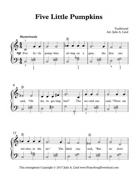 Five Little Pumpkins is a fun Halloween piano solo for early intermediate piano lessons. #pianoclasses Pumpkins Coloring Pages, Instrument Crafts, Halloween Sheets, Halloween Piano, Halloween Music Lessons, Thanksgiving Music, Easter Bingo, Piano Pedagogy, Five Little Pumpkins