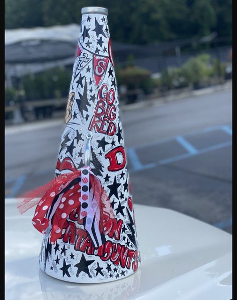 Custom Cheer Megaphones, Senior Cheer Megaphone Ideas, Senior Megaphone Ideas, Cheer Doodles, Megaphone Decorating Ideas, Cheer Megaphone Designs Ideas, Youth Cheerleading, Cheerleading Megaphones, Cheerleading Ideas