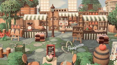 Acnh Fruit Market Ideas, Animal Crossing Fruit Market, Flee Market Animal Crossing, Fruit Market Acnh, Acnh Fruit Stand, Animal Crossing Market Place, Acnh Farmers Market Idea, Animal Crossing Farmers Market, Joey Acnh