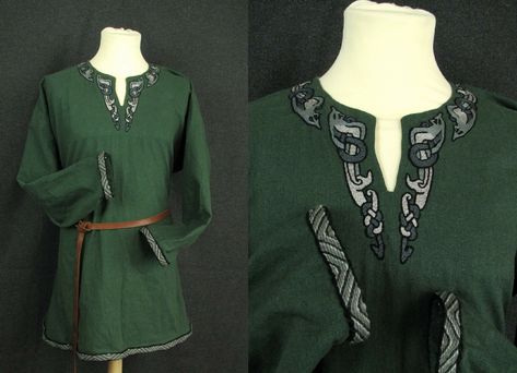 Valgred tunic Fantasy Tunic, Viking Dresses, Hobbit Costume, Mens Tunic, Viking Embroidery, Viking Tunic, Viking Garb, Aged Clothing, Viking Dress