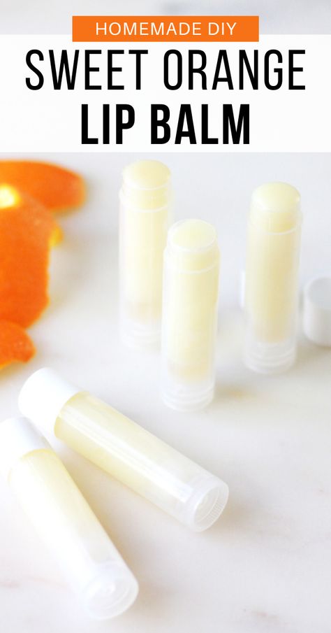 This homemade orange lip balm recipe is made with all natural ingredients like pure beeswax, Vitamin E, honey and sweet orange essential oil! Quick and easy to make, this is a fun project to do with your kids and these sweet little lip balms make great additions to gift baskets. Chapstick Recipe, Essential Oil Lip Balm, Homemade Lip Balm Recipe, Lip Balm Recipe, Diy Lip Balm Recipes, Balm Recipe, Lip Balm Recipes, Homemade Lip Balm, Orange Lips