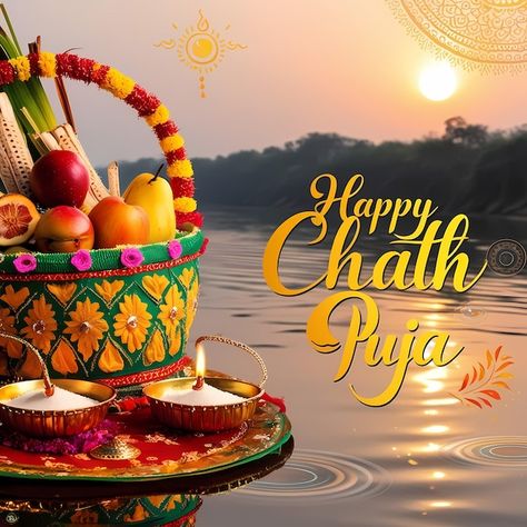 Happy Chatt Puja Images, Chatt Puja Images, Chatt Puja, Happy Dhanteras, Fantasy Paintings, Graphic Resources, Garden Design, Good Morning, Lake