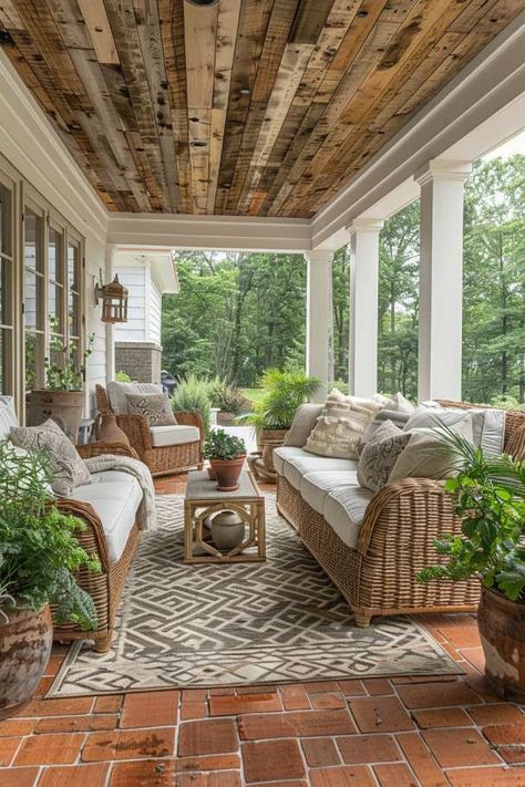 55 Farmhouse Patio Ideas for Charming and Rustic Style Rustic Front Porch Decorating Ideas, Patio Ideas Covered, Farmhouse Patio Ideas, Farmhouse Outdoor Patio, Cozy Front Porch, Relaxing Patio, House Colors Exterior, House Paint Color Combination, Farmhouse Patio