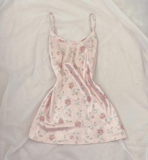 Cute Pjs Dress, Cute Night Dresses, Cute Nightdress, Pink Silk Pjs, Nightgowns Aesthetic, Dress Coquette, Cute Nightgowns, Short Slip Dress, Silk Pjs