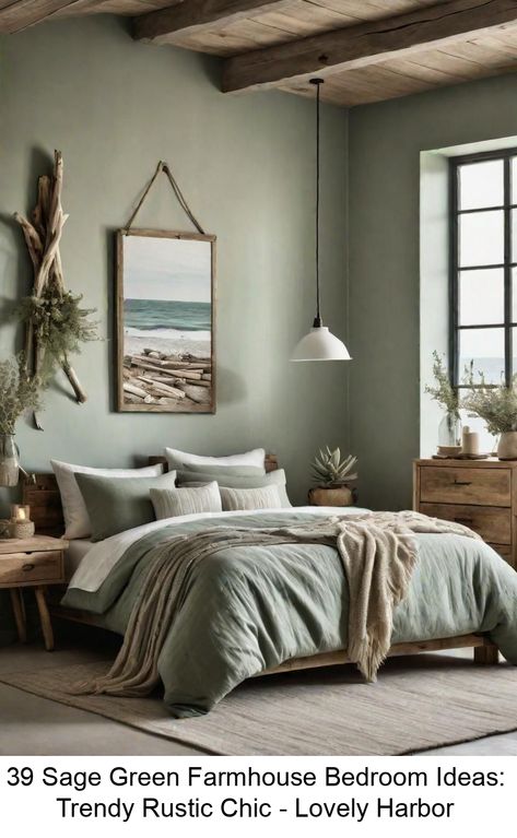 Imagine wrapping yourself in the calming embrace of nature, but indoors. A rustic sage green farmhouse bedroom does exactly that. It's like a soft whisper #farmhouse #bedroom Green Living Room Inspiration, Sage Green Farmhouse Bedroom, Green Farmhouse Bedroom, Bedroom Ideas Trendy, Sage Green Farmhouse, Sage Bedroom, Green Farmhouse, Green Bedroom Design, Green Bedroom Decor