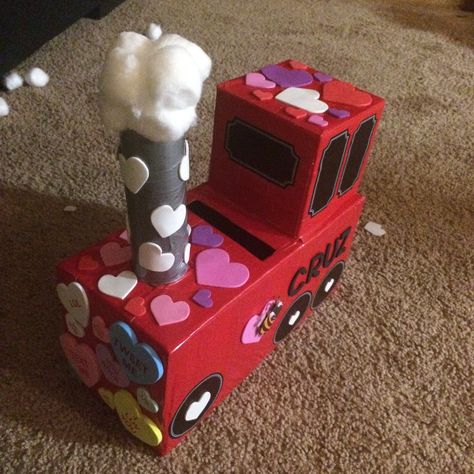 train valentines box @mercyetcetc Card Box Holder Diy, Diy Thomas The Train, Homemade Valentine Boxes, Sunday School Valentines, Train Valentine, Diy Valentines Box, Valentine Craft Decorations, Valentine Card Box, Valentines Box