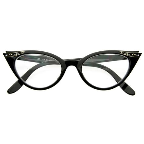 Black 1950s Inspired Fashion, 80s Inspired Fashion, Rockabilly Accessories, Vintage Eye Glasses, Cat Eye Colors, Vintage Cat Eye Glasses, Clear Lens Glasses, Cat Eye Glasses Frames, Cat Glasses