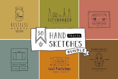 Handmade Travel Logo Bundle Vol. 1 by Hatch Design Workshop on @creativemarket Travel Brochure Design Creative, Travel Graphics, Handmade Logo Design, Travel Brochure Design, Beach Graphics, Blog Logo Design, Logo Elements, Brochure Design Creative, Handmade Logo