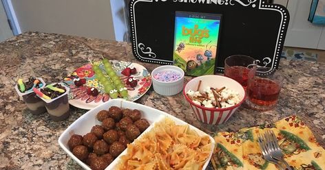 Family Movie Night Snacks, Disney Movie Night Menu, Disney Themed Movie Night, Disney Movie Night Food, Snack Pack Pudding, Disney Themed Food, Disney Movie Night Dinner, A Bugs Life, Movie Night Dinner