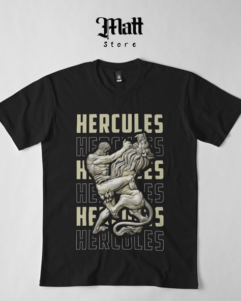 Hercules, strength, courage, brave, lion, strong, Greek, warrior, scar, Drama Tshirt Design, Hercules Nemean Lion, Nemean Lion, Clothes Print, Old Film Posters, Greek Warrior, Greek Shirts, Greek Design, Black Lion