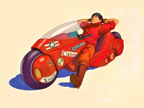 Akira Kaneda Motorcycle.    http://kotaku.com/5900214/hands-on-with-the-official-akira-bike/ and/or http://kotaku.com/5899681/the-akira-bike-of-your-dreams-is-racing-across-japan/ Kaneda Bike, Shotaro Kaneda, Akira Kaneda, Body Draw, Anime Motorcycle, Akira Manga, Akira Anime, Image Moto, Arte Cyberpunk