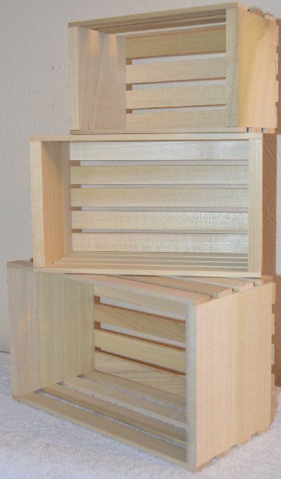 Amazon.com : Small Miniature Type Sized Poplar Crates Set of 3 Handmade By an Old Order Amish Country Crafter in His Workshop Located in Cen... Wooden Crates Wedding, Large Pegboard, Crate Bookcase, Crate Seats, Crate Coffee Table, Diy Crate, Pallet Crates, Diy Ottoman, Wine Crate