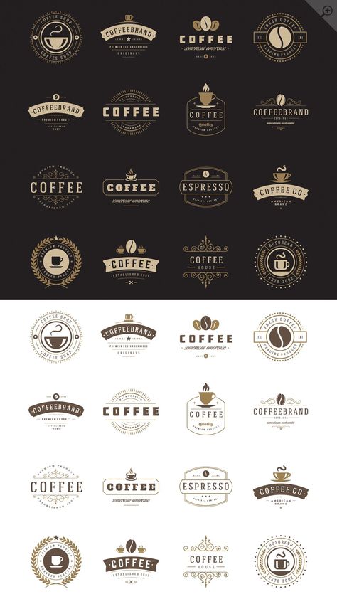 Ad: 48 Coffee Logotypes and Badges by Vasya Kobelev on @creativemarket. 48 Coffee and Coffee shop Retro Vintage Logotypes set. Vector design elements, business signs, logos, identity, labels, badges, stamps and #creativemarket Logo Cafe, Logo Design Coffee, Coffee Shop Logo Design, Best Logo Maker, Cafe Logo Design, Logos Vintage, Coffee Shop Branding, Coffee Shop Business, Logo Book