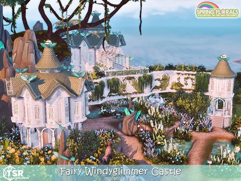 The Sims Resource - Spring Florals - Fairy Windyglimmer Castle No CC Fairy Tail House, The Sims 4 Lots, Small Castles, Fairy Village, Casas The Sims 4, Spring Florals, Sims 4 Cc Packs, Sims 4 Cc Furniture, Sims 4 Houses