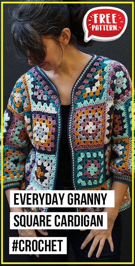 Everyday Granny Square Cardigan, Granny Square Kimono Free Pattern, Granny Square Crochet Patterns Free Coats & Jackets, Granny Square Crochet Cardigan Pattern Free, Granny Square Cardigan Pattern Free Crochet Jacket, Granny Square Crochet Pattern Cardigan, Crochet Cardigans For Women Free Pattern, Granny Square Vest Haken, Granny Square Jacket Pattern Free