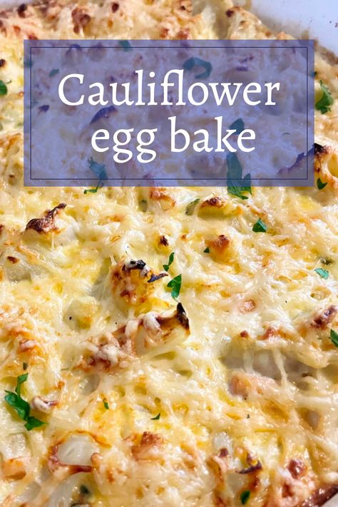 Get the recipe for this delicious cauliflower egg bake that makes a delicious side dish casserole any time of the day. #veggies #protein #dinnerideas Protein Cauliflower Recipes, Cauliflower And Egg Recipes, Cauliflower Egg Bake, Egg Bake With Ham, Cauliflower Casseroles, Baked Cauliflower Casserole, Egg And Cheese Casserole, Cauliflower Bake, Easy French Recipes