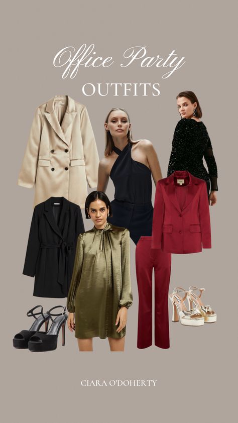 Office Party Outfits Office Themed Party Outfit, Company Party Outfit, The Office Christmas Party Episode, Office Party Outfits, Rachel Stevens, Company Party, Office Parties, Stretch Satin, Capsule Wardrobe