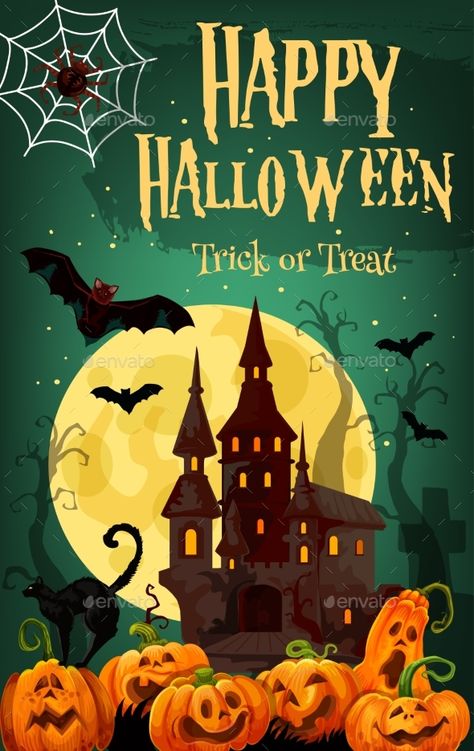 Halloween Horror House and Pumpkin #Horror, #Halloween, #Pumpkin, #House Background Halloween Aesthetic, Canva Halloween, Spooky Castle, Spooky Castles, Happy Hallow, Halloween Party Poster, October Holidays, Halloween Layout, Pumpkin Illustration