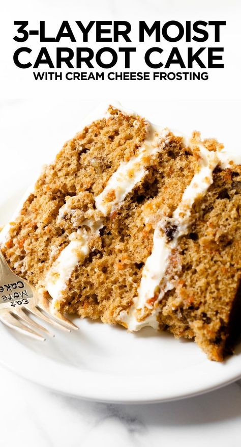 This carrot cake recipe is incredibly moist, bursting with spice flavor, and frosted with a smooth and creamy cream cheese frosting. It's a recipe that you'll be making over and over again. Best Carrot Cake Recipe Moist, Carrot Cake Recipe With Baby Food, Carrot Cake Frosting, Spice Cake Recipes, Carrot Spice Cake, Moist Carrot Cakes, Best Carrot Cake, Vanilla Cake Recipe, Carrot Cake Recipe