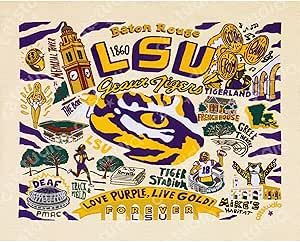 Catstudio Louisiana State University (LSU) Collegiate Fine Art Print - 8x10 | College Inspired Gallery Wall Art Lsu Tigers Art, Petaluma California, Go Tigers, Dorm Art, Louisiana State University, Tiger Art, Louisiana State, Gallery Wall Art, Lsu Tigers