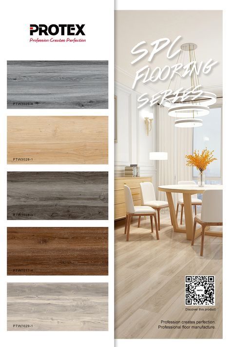 #SPC #Flooring popular colors, Which one do you like best?  Protex Flooring Advantage： 1. 100% Waterproof 2. 0 - Formaldehyde 3. Fire Resistance 4. Comfortable 5. Authentic Wood Textures  Contact us for free samples： info@protexflooring.com www.protexflooring.com  #SPCFLOORING #CHINAFLOORING #MANUFACTURER Flooring Types Interiors, Pvc Flooring Design, Spc Flooring Texture, Spc Flooring Living Room, Interior Design Magazine Layout, Texture Interior Design, Pvc Vinyl Flooring, Furniture Store Design, Laminate Flooring Colors