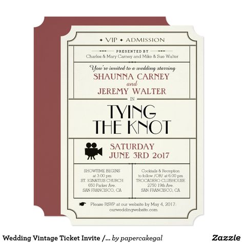 Vintage Invitations Wedding, Cinema Wedding Invitation, Event Ticket Design, Film Theme, Movie Wedding, Film Night, Ticket Wedding Invitations, Theatre Wedding, Vintage Ticket