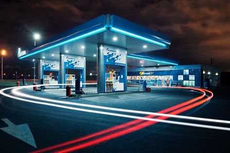 Gazprom Neft petrol stations in St. Petersburg region. محطة وقود, Illuminated Signage, Led Parking Lot Lights, Car Wash Business, Steel Structure Buildings, Neon Box, Ev Charging Stations, Workshop Design, Petrol Station