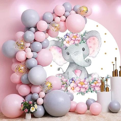 Pink Elephant Baby Shower Decorations, Baby Shower Decorations For Girl, Round Backdrops, Pink Elephant Baby Shower, Girl Shower Themes, Elephant Baby Shower Decorations, Circle Backdrop, Elephant Baby Shower Theme, Elephant Shower