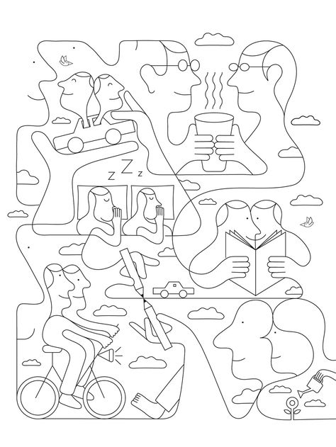 Connection Illustration Graphics, Continuous Line Illustration, One Line Illustration, Sketching Lessons, Line Drawing Illustration, Mural Art Design, Line Graphic, Art Connection, Observational Drawing