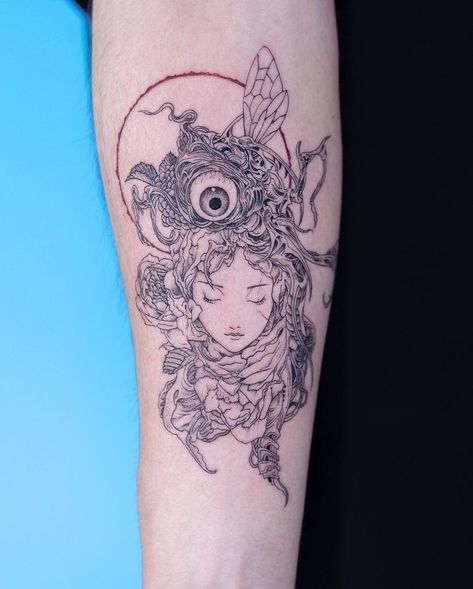 Perfect Blue Tattoo, Blue Tattoo Ideas, Mima Perfect Blue, Oozy Tattoo, Takato Yamamoto, Witchcraft Tattoos, Korean Tattoo Artist, Korean Tattoos, Manga Tattoo