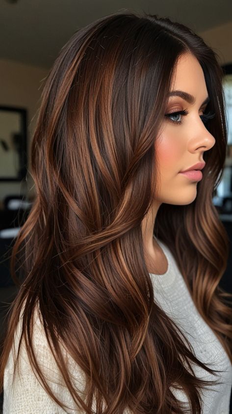 Dark Brown Light Brown Hair, Long Ombré Hair, Medium Brown Fall Hair, Brown Hair With Ombre Highlights, Cinnamon Bayalage Brunette, Dark Honey Balayage, Deep Brown Balayage, Dark Brown Hair Caramel Balayage, Dark Brown To Light Brown Balayage