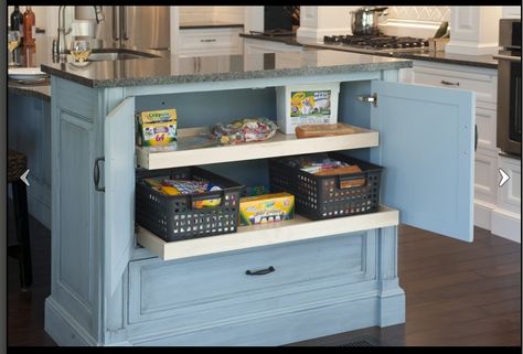 end of island Functional Kitchen Island, Island Storage, Kitchen Island Storage, Kitchen Island Cabinets, Kitchen Necessities, Kitchen Storage Solutions, Smart Kitchen, Kitchen Cabinet Storage, Kitchen Drawers