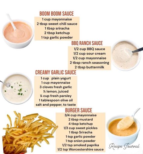 Burger Sauces, Fries Sauce, Fries Burger, Homemade Sauce Recipes, Creamy Garlic Sauce, Dipping Sauces Recipes, Recipe Journal, Dipping Sauces, Burger Sauce