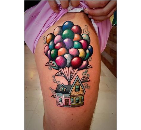 Up The Movie Tattoos, Up Tattoos Disney, Disney Up Tattoo Ideas, Pixar Up Tattoo, Disney Up Tattoo, Up House Tattoo, Disney Mandala Tattoo, Up Tattoo Disney, Up Movie Tattoo