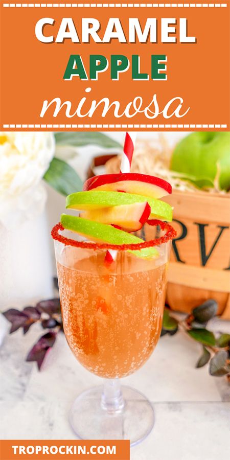 Caramel Apple Cider Mimosa Recipe, Cider Mimosa, Autumn Mimosa, Carmel Apple Mimosas, Fall Mimosas Recipe, Fall Momosa, Apple Cider Mimosa Pitcher, Apple Mimosa Recipe, Caramel Apple Mimosa