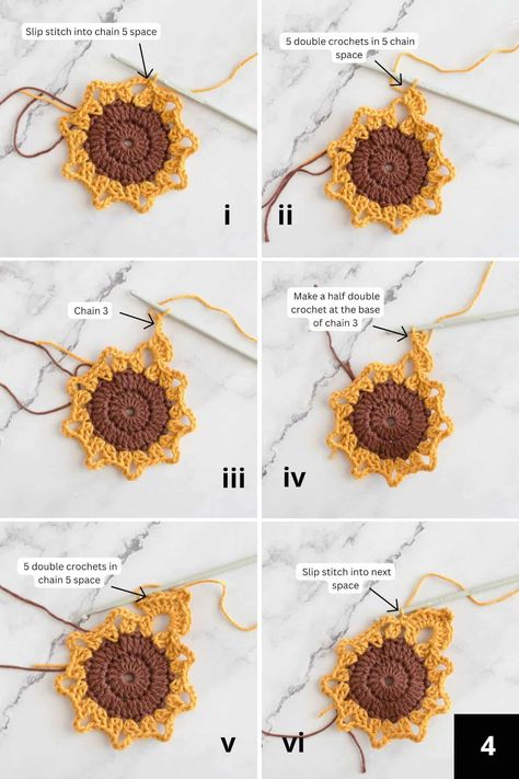 Easy Crochet Sunflower Coasters With Basket | Easy Breezy Crochet Spring Crochet Ideas, Crochet Butterfly Applique, Sunflower Coaster, Sunflower Coasters, Coaster Ideas, Scrap Yarn Crochet, Crochet Dress Pattern Free, Crochet Coasters Free Pattern, Butterfly Applique