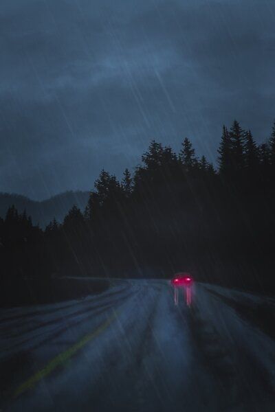 Rainy Road Painting, Comfy Scenery, Night Road Painting, Dull Blue Aesthetic, Rainy Road Night, Rainy Road Aesthetic, Mitski Moodboard, Jayla Core, Storm Core