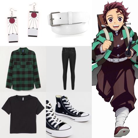 Everyday outfit you can where anywhere, ANIMÉ edition, Demon Slayer/Kimetsu No Yaiba. Hope you like! Comment what I should do next. Everyday Anime Outfits, Demon Slayer Casual Outfit, Casual Demon Slayer Cosplay, Anime Character Style Outfit, Anime Outfit Ideas Real Life, Demon Slayer Cosplay Outfit, Anime Cosplay Outfits Ideas, Demon Slayer Outfits Ideas, Anime Outfit Inspired