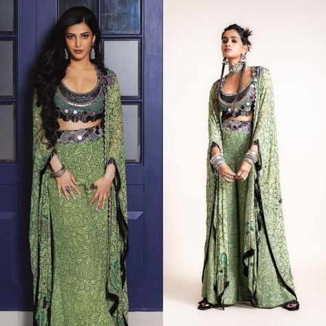 @shrutzhaasan giving us bohemian dressing inspiration in this beaded, mirror work kaftan jacket co-ord set by #NupurKanoi. Shop her look #AashniOnline. Shop worldwide: 🌏aashniandco.com For any assistance or for booking an appointment please write to us on: 💌 customercare@aashniandco.com 📞WhatsApp +91 83750 36648 #AashniAndCo Multi designer store, Celebrity style, Co-ord set, Fusion wear Luxury Mirror Work Sets For Festivals, Designer Mirror Work Kaftan For Festivals, Bollywood Style V-neck Kaftan With Mirror Work, Mirror Work Kaftan, Kiara Advani Co Ord Set, Kaftan Jacket, Kaftaan Co-ord Set, Fusion Wear, Designer Store