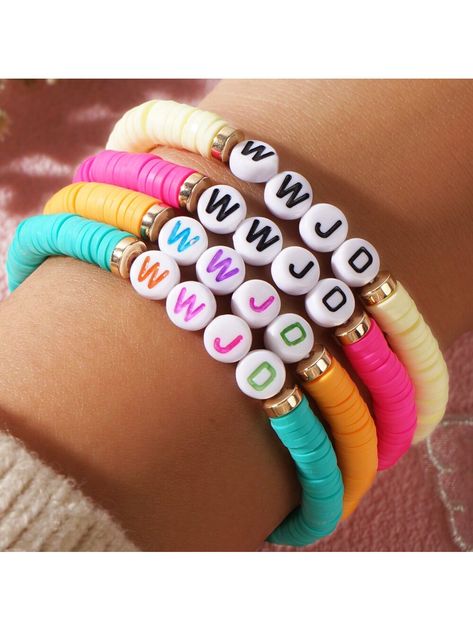 Multicolor  Collar  Polymer Clay   Embellished   Women's Fashion Jewelry Polymer Clay Bracelet Ideas, Clay Bead Jewelry, Heishi Bracelets, Polymer Clay Bracelet, Bracelets Beaded, Clay Bracelet, Jewelry Minimalist, Bracelets Diy, Beads Bracelet Design