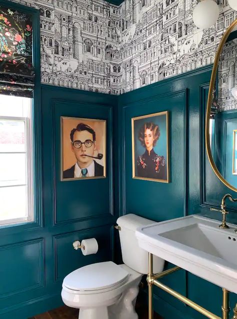 9 powder room paint colors picked by experts - The Washington Post Dramatic Powder Room, Green Powder Room, Powder Room Paint Colors, Powder Room Paint, Restaurant Bathroom, Powder Room Makeover, Powder Room Decor, Vintage Industrial Decor, Room Paint Colors