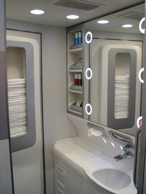 Airbus A380 lavatory by Gabor Paulke at Coroflot.com Airplane Toilet, Airplane Bathroom, Airplane Interior, Private Jet Interior, Ms Project, Sailboat Living, Altec Lansing, Aircraft Interiors, Car Interior Design