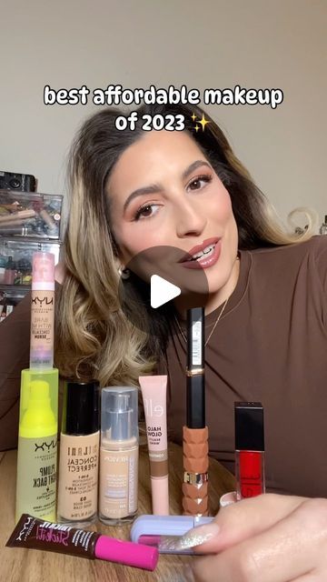 Krystal Sanchez on Instagram: "My favorite affordable + drugstore makeup of 2023! Can’t wait to see what makeup I love in 2024 ❤️  Products: NYX bare with me concealer NYX thick it stick it brow mascara NYX plump right back primer  Maybelline the falsies surreal mascara revlon skin caring foundation  Milani conceal and perfect foundation  Elf contour wand Milani matte lipstick- tease Loreal color roche lipstick- 113 Elf glow reviver lip oil Catrice undereye brightener   #affordablemakeup #drugstoremakeup" Drugstore Bridal Makeup, Nyx Thick It Stick It, Nyx Bare With Me Concealer, Milani Matte Lipstick, Foundation Elf, Thick It Stick It, Elf Glow, Nyx Bare With Me, Elf Contour