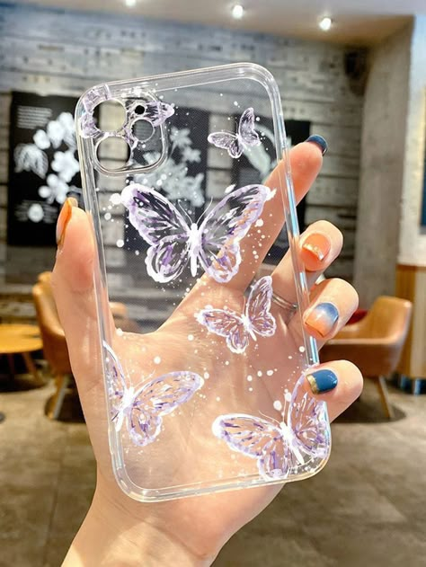 Cute Phone Cases Butterfly, Butterfly Phone Case Painting, Pretty Phone Cases Samsung, Iphone Cases Clear, Painted Clear Phone Case, Phone Case Painting, Painted Phone Case, Case Painting, Painting Phone Case