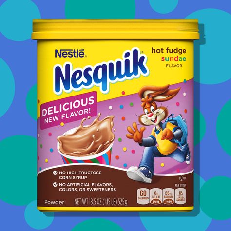 image Nesquik Chocolate Milk, Chocolate Milk Powder, Twix Chocolate, Hot Fudge Sundae, Powder Packaging, Fudge Sundae, New Birthday Cake, Jaffa Cake, Birthday Cake Flavors