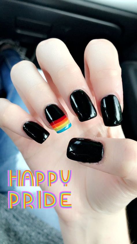 Pride nails 🏳️‍🌈 Pride Toenails, Pride Nails Designs Simple Short, Pride Nails Black, Pride Nails Simple, Transgender Nails, Gay Nails Design, Simple Pride Nail, Black Rainbow Nails, Pride Month Nails Acrylic