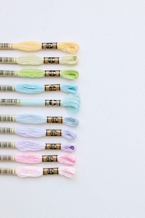 september thread club palette ('21) - Life with Bess Embroidery Floss Crafts, Chevron Friendship Bracelets, Yarn Color Combinations, Cross Stitch Floss, Diy Embroidery Designs, Cross Stitch Thread, Bracelets Handmade Diy, Dmc Embroidery Floss, Pastel Colour Palette